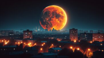 Strawberry Moon shining brightly in a summer sky